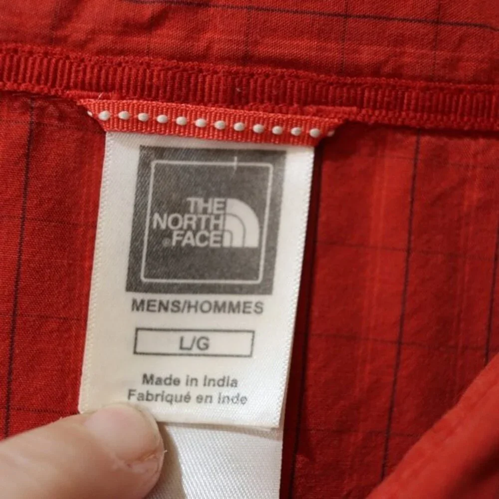 The North Face Red Orange Plaid Short-Sleeve Hiking Shirt Large Gorpcore